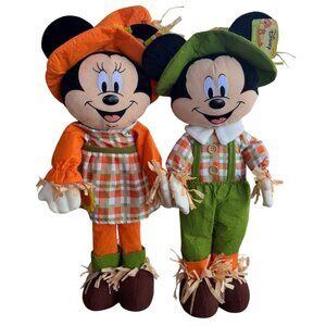 Disney Harvest Mickey & Minnie Mouse Scarecrow Plush Dolls 24" Fall Decor